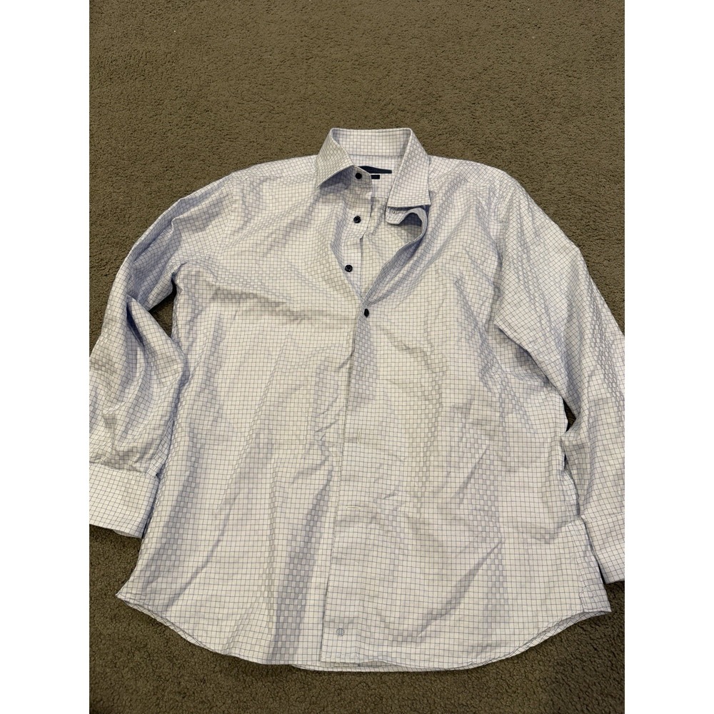 David Donahue Men's Button Down Dress Shirt Blue Square Men's Size 16.5 32/33